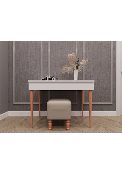 Asra Trend Aynalı Makyaj Masası MAM-01 %100 MDF Masif Ayaklı Beyaz