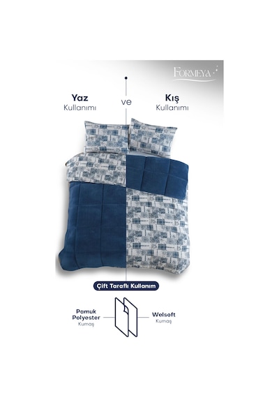Battal Wellsoft Yorgan Çift Taraflı Yastık Kılıflı 215x235 Cm Mavi