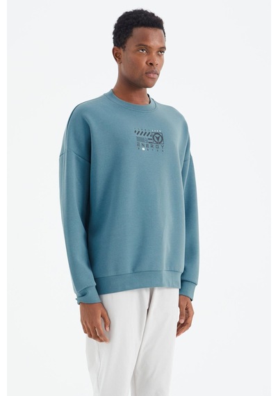 Tommy Life Tommy Lıfe Orman Yeşili O Yaka Baskı Detaylı Rahat Kalıp Erkek Swetshirt - 88284 T14er-88284 001
