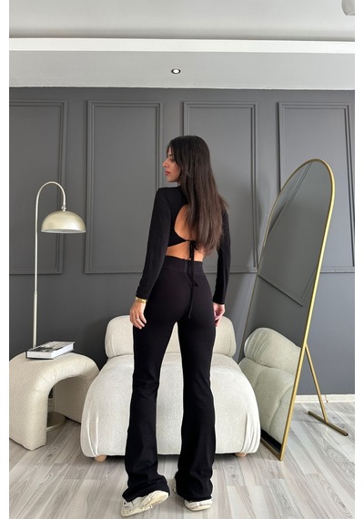 Style Of Style Yüksek Bel Likralı İspanyol Pantolon siyah