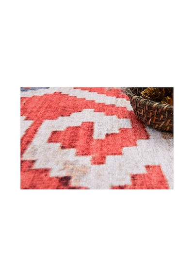 Vintage Etnik Kilim Kırmızı & Mavi Desenli Kaymaz Taban Çok Renkli Çok Renkli