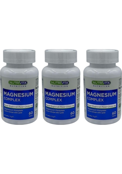 Nutrivita Nutrition Magnesium Complex 3x60 Tablet Magnezyum Kompleks Taurat Bisglisinat Malat Sitrat Vitamin B6