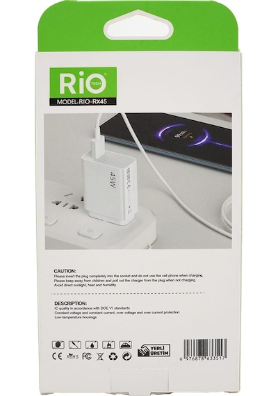 Rio Tech Samsung Uyumlu 45w Şarj Aleti Type-c Pd 3.0 Süper Hızlı Şarj Adaptörü / S23 Ultra S24 Plus Beyaz