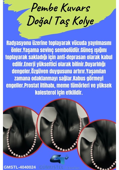 Sertifikalı Doğal Taş Pembe Kuvars Taşı Kolye Aaa Kalite 6mm Çok REnkli