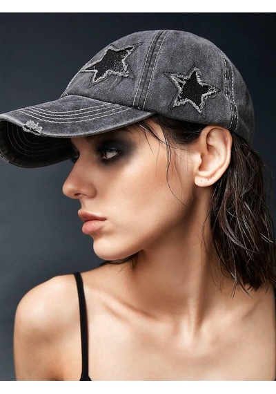 Valkyrie Vintage Siyah Yıldız Nakışlı Şapka Unisex Eskitme Baseball Cap Ayarlananır Pamuk Spor Şapka