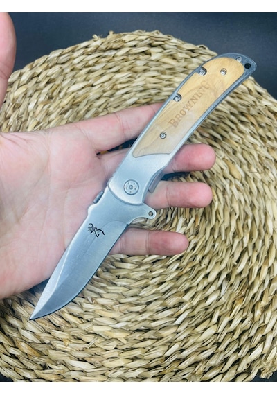 Browning Marka Ahşap&metal Kasa Kamp Çakı //23cm-322141 Açık Kahverengi