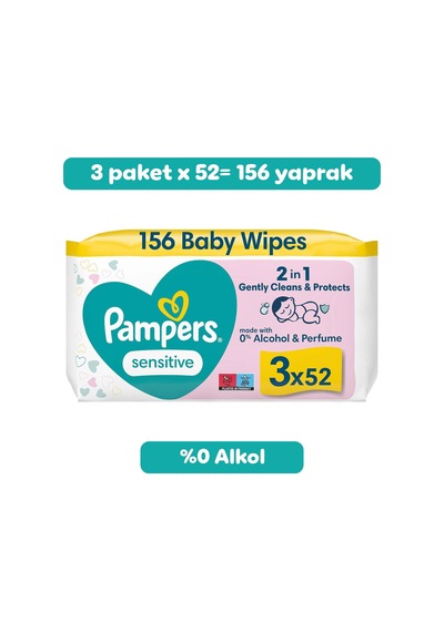 Prima Pampers Sensitive Islak Bebek Mendili, 3'lü 52 Adet 156 Islak Mendil