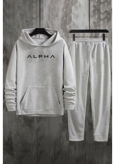 Uyguntarz Unisex Alpha Baskılı Eşofman Takımı Gri