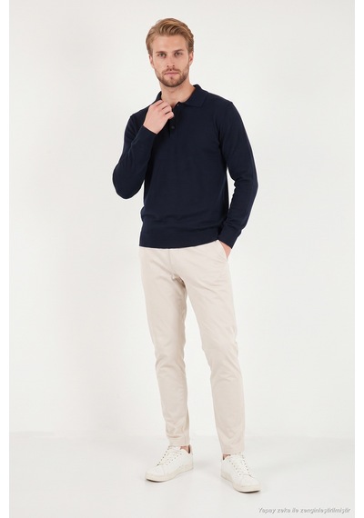 Buratti Pamuklu Regular Fit Düğmeli Uzun Kollu Polo Erkek Polo 7024733 Lacivert