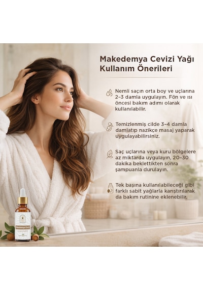 Makedemya Cevizi Yağı 30 Ml %100 Saf Nem Desteği & Saçta Yumuşaklık Sağlamaya Yardımcı Bakım Yağı