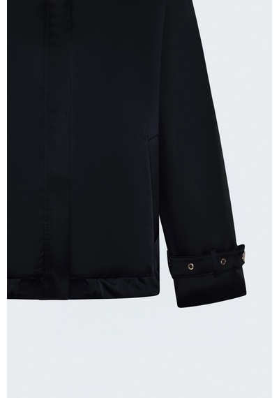 Sateen Saten Kumaş Dik Yaka Bomber Ceket Lacivert