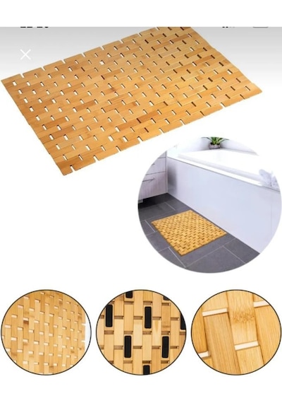 Bambu Banyo Paspası - Kaymaz Taban - Duş Paspası 40 X 60 Cm Kahverengi
