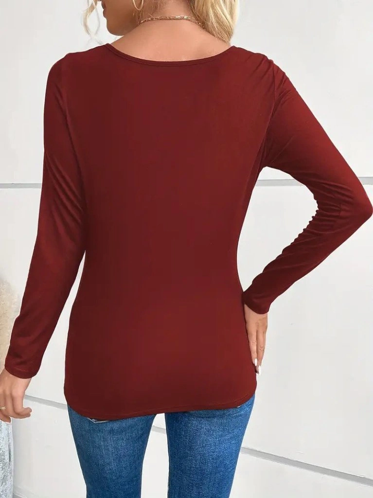 Buğrahayalin Kadın Uzun Kollu Derin Degaje Yakalı Taşlı Sandy Bluz Bordo Buğrahayalin Kadın Uzun Kollu Derin Degaje Yakalı Taşlı Sandy Bluz Bordo