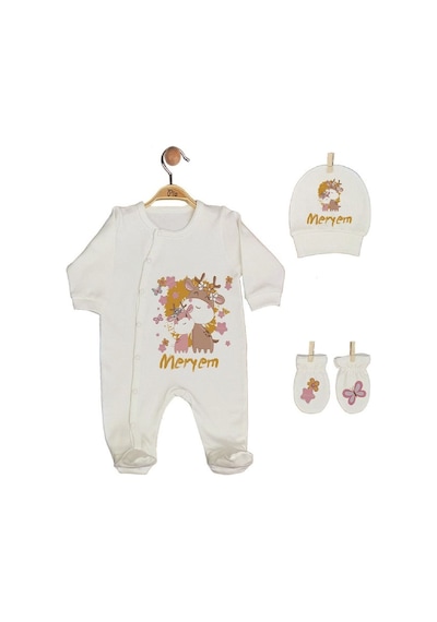 Pia Baby Gl 1933-02 İsme Özel Beşli Tulum Set Krem