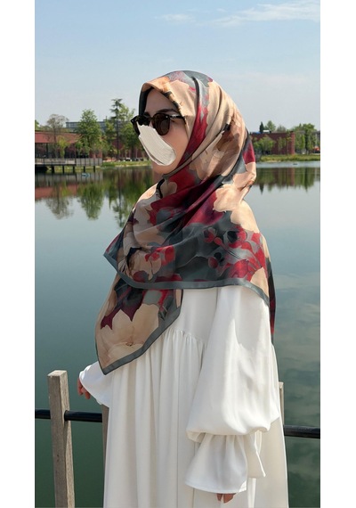 Qalortex Scarf Pamuklu Soft Meva Desen Eşarp-zümrüt