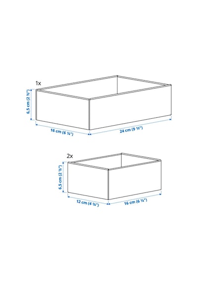 Ikea Uppdatera Çekmece İçi Depolama Kutusu 3'lü 16 X 24 X 6.5 Cm Gri