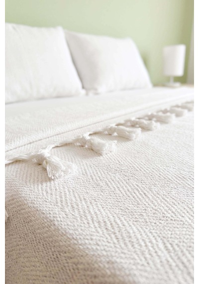 Ekru Natural Çift Kişilik Baskılı Pike & Yatak Örtüsü 200x230 Cm