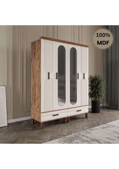 Zen 4 Kapak Ayaklı Tasarım Country Mdf Gardırop Aytaşı
