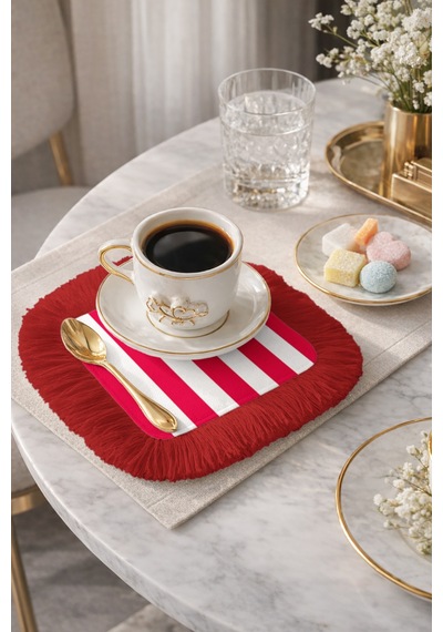 Kırmızı Beyaz Çizgili Saçaklı Dekor Peçetesi - Canlı Modern Kırmızı Saçak Bardak Altlığı Mendil Pastel Kumlu Menekşe Kırmızı Beyaz Çizgili Saçaklı Dekor Peçetesi - Canlı Modern Kırmızı Saçak Bardak Altlığı Mendil Pastel Kumlu Menekşe