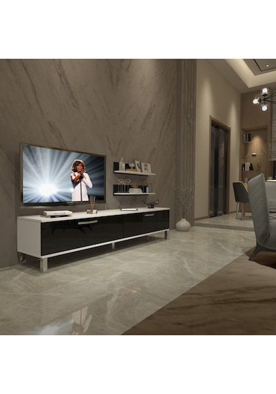 Decoraktiv Eko 4 Slm Std Krom Ayaklı Tv Ünitesi Tv Sehpası Beyaz - Siyah
