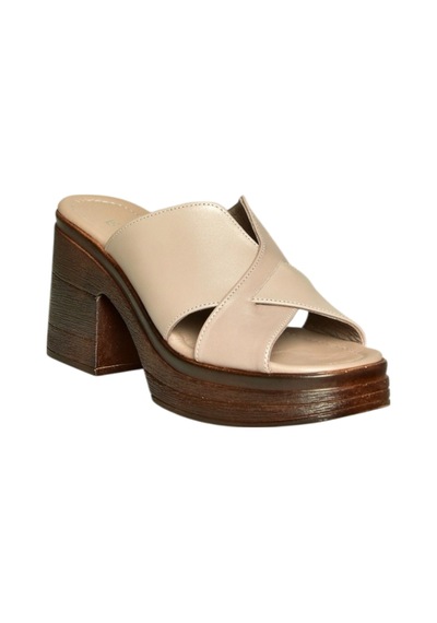 Fox Shoes U555931503 Bej Hakiki Deri Kalın Topuklu Kadın Terlik Bej-hakiki Deri