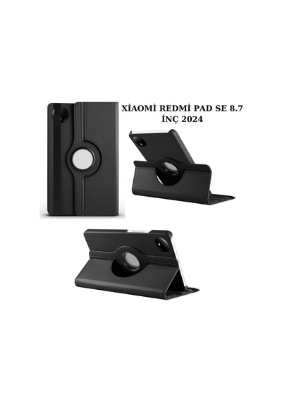 Xiaomi Redmi Pad Se 8.7 İnç 2024 İle Uyumlu Tablet Kılıfı Kapaklı Standlı 360 Dönebilen Tam Koruma Kapak - Siyah