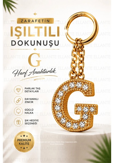 Kişiye Özel Harf Anahtarlık Altın Renk Zirkon Taşlı Şık Çanta Süsü Anahtar Aksesuarı Hediyelik Harf 12201413