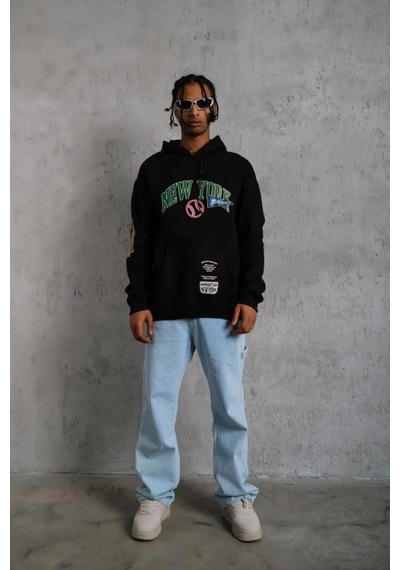 Baskılı Kapüşonlu Sweatshirt - Siyah - Siyah