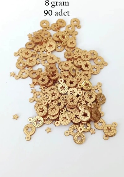 Oya Abiye Bileklik Kolye Pleksi Metalik Plastik Pul Altın Renk 8 Gram 90 Adet - Bnc477