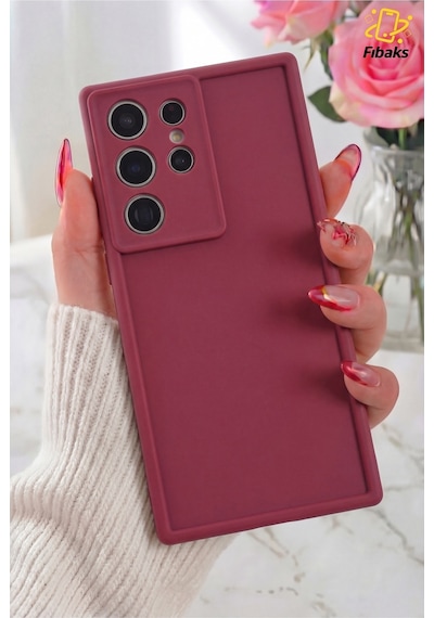 Fibaks Galaxy S26 Ultra Uyumlu Kılıf Kamera Korumalı Yumuşak Dokulu Darbe Emici Bordo Silikon Kapak