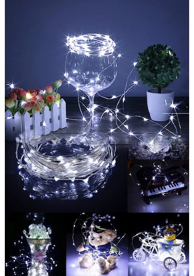 Şık Tasarım 5 Metre Pilli Beyaz Peri Led Süsleme Lambası