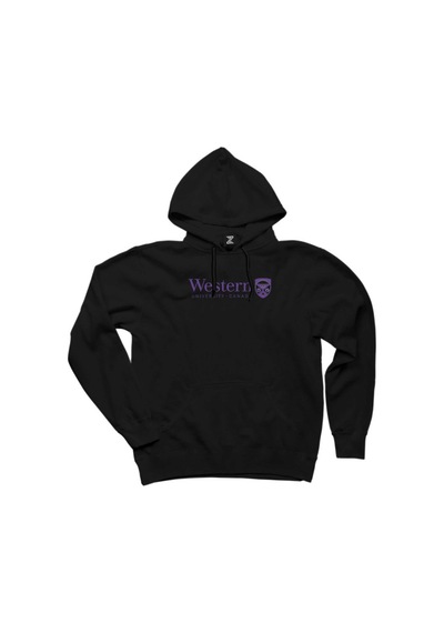 Western University Purple Logo Siyah Kapşonlu Sweatshirt Hoodie Siyah