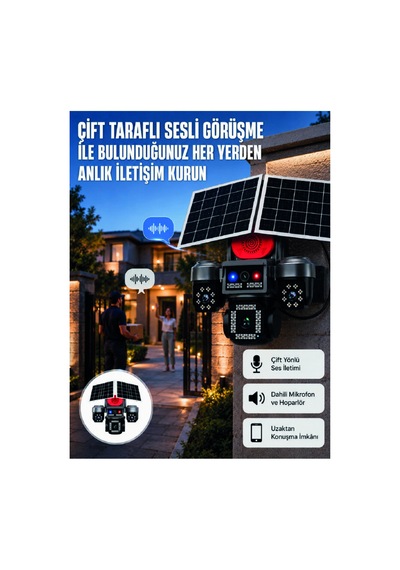 Led Projektörlü Sirenli Güneş Enerjili Akıllı Güvenlik Kamerası - Hs08377641-9578 Renkli
