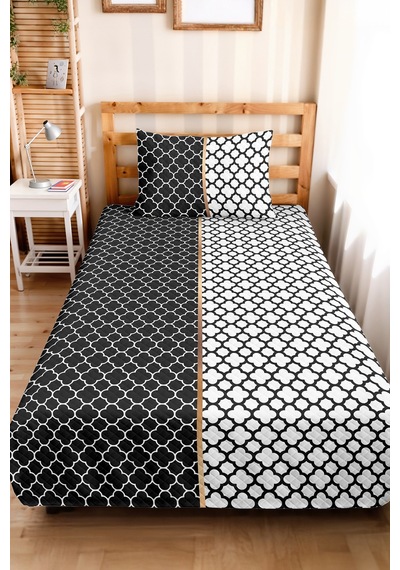 Geometrik Siyah Beyaz Tek Kişilik Pike Takımı - Modern Kapitone Mevsimlik Yatak Örtüsü 160x220 Cm Kadife Günce Harmonu