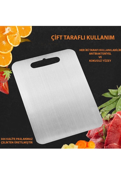 Fera Çelik Paslanmaz Çelik Antibakteriyel 3 Adet Kesme Tahtası Set Gri