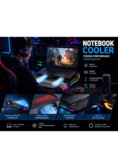 Casper Nirvana C350 14.1'' Uyumlu Rgb Led Işıklı Çift Fanlı Notebook Soğutucu Standı