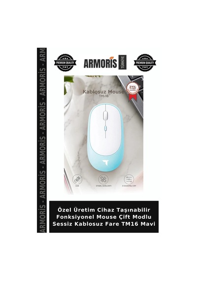 Özel Üretim Cihaz Taşınabilir Fonksiyonel Mouse Çift Modlu Sessiz Kablosuz Fare Tm16 Mavi
