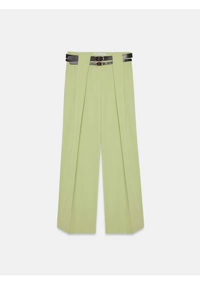 Dilvin 72670 Çift Kemerli Pileli Pantolon-f.yeşil