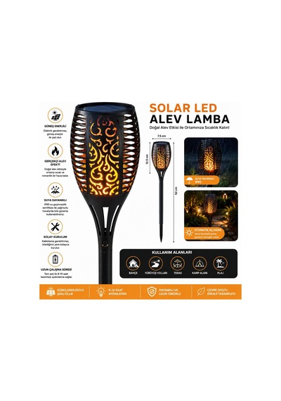 Alev Efektli Solar Bahçe Lambası 51 Cm Solar Bahçe Lambası Siyah