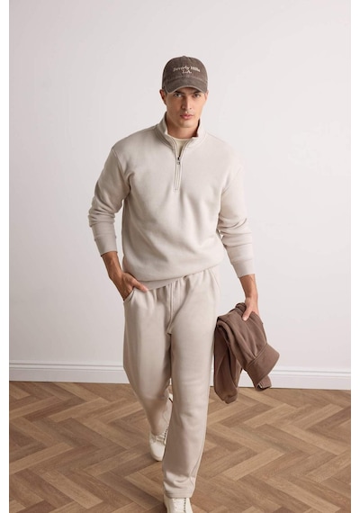 Defacto Regular Fit Dik Yaka Yarım Fermuarlı İçi Yumuşak Tüylü Basic Düz Sweatshirt X7405az25aubg766 Bej