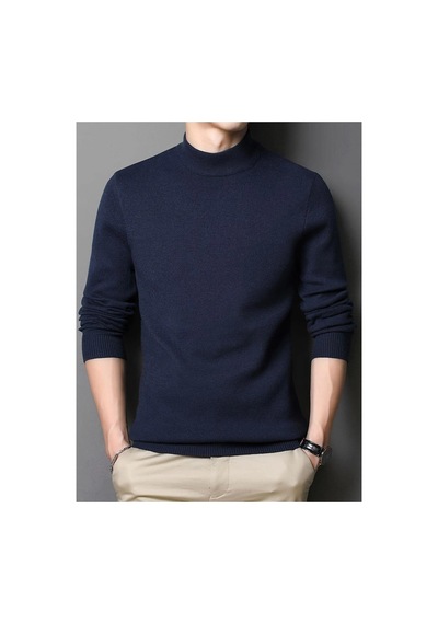Slim Fit Yarım Balıkçı Yaka Triko Kazak Lacivert