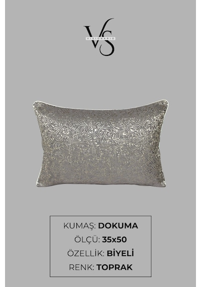 Kırlent Kılıfı Desenli Jakarlı Dokuma Kumaş 2'li 45x45 Ve 35x50 Çift Taraflı Biyeli Toprak