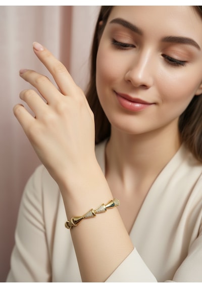 Xuping Gold Renk Işıltılı Kadın Bileklik Parlak Taş Detaylı, Kararma Yapmaz