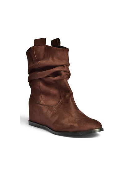 Fox Shoes C735041202 Kahverengi Süet Gizli Dolgu Topuklu Büzgülü Kadın Bot