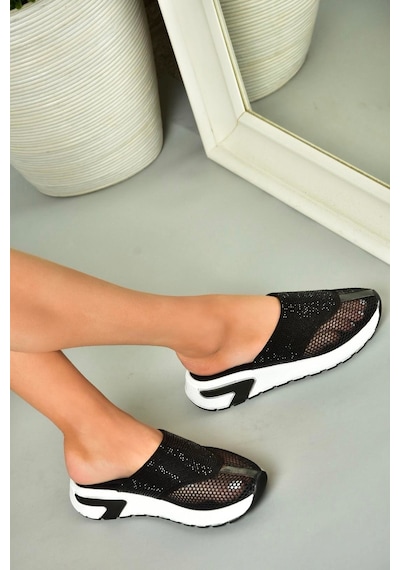 Fox Shoes U312514415 Siyah File Kadın Terlik Siyah-file Çok Renkli