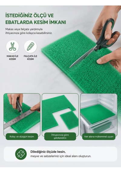 Beylini Buzdolabı Sebze Meyve Matı Rutubet Nem Küf Önleyici Meyve Sebze Saklama Taze Tutma Matı Kesilebilir Yeşil 47x30 Cm