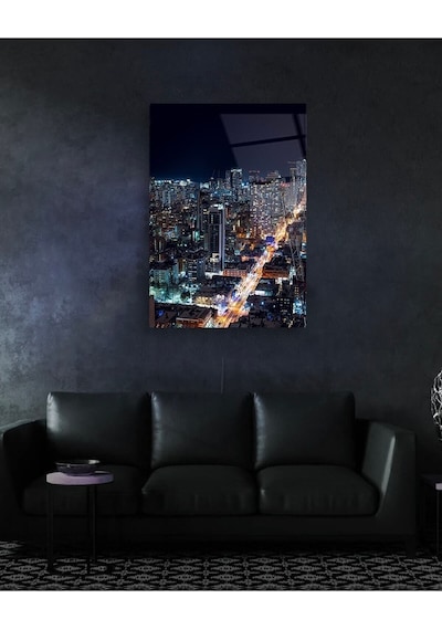 Gece Şehir Cam Tablo
