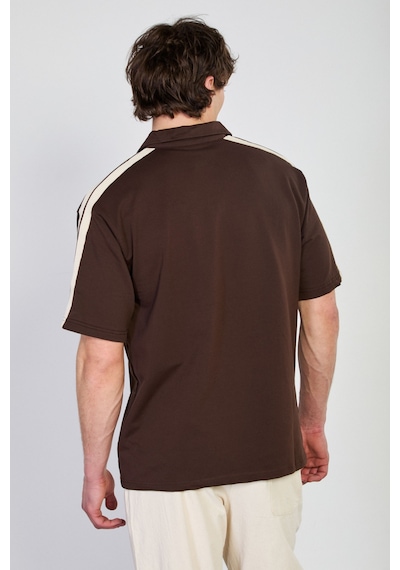 Barrels And Oıl Erkek Omzu Biye Detaylı Polo Yaka T-shirt - Kahve Kahve