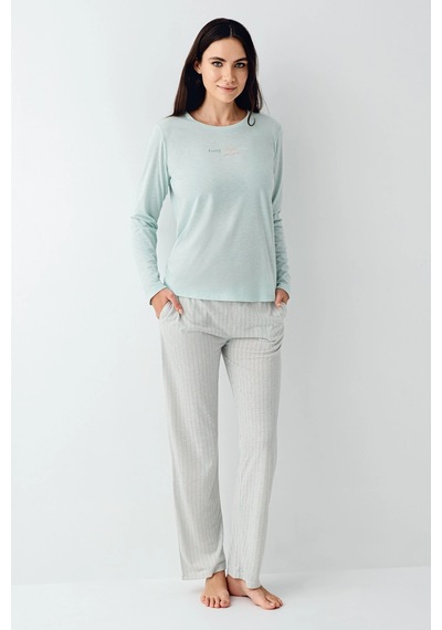 Pierre Cardin 9050-s Kadın Uzun Kol Pijama Takım Nil