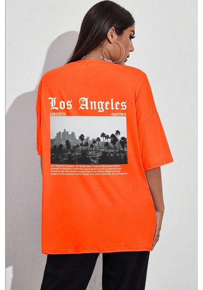 Flood Of Style Unisex Los Angles Tasarım Tshirt Turuncu